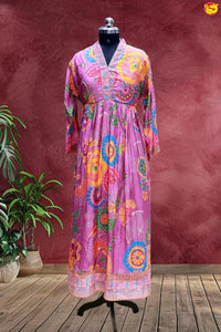 Muliticoloured Beautiful Floral Motifs Ladies Branded Readymade Maxi Top - Thenianantham