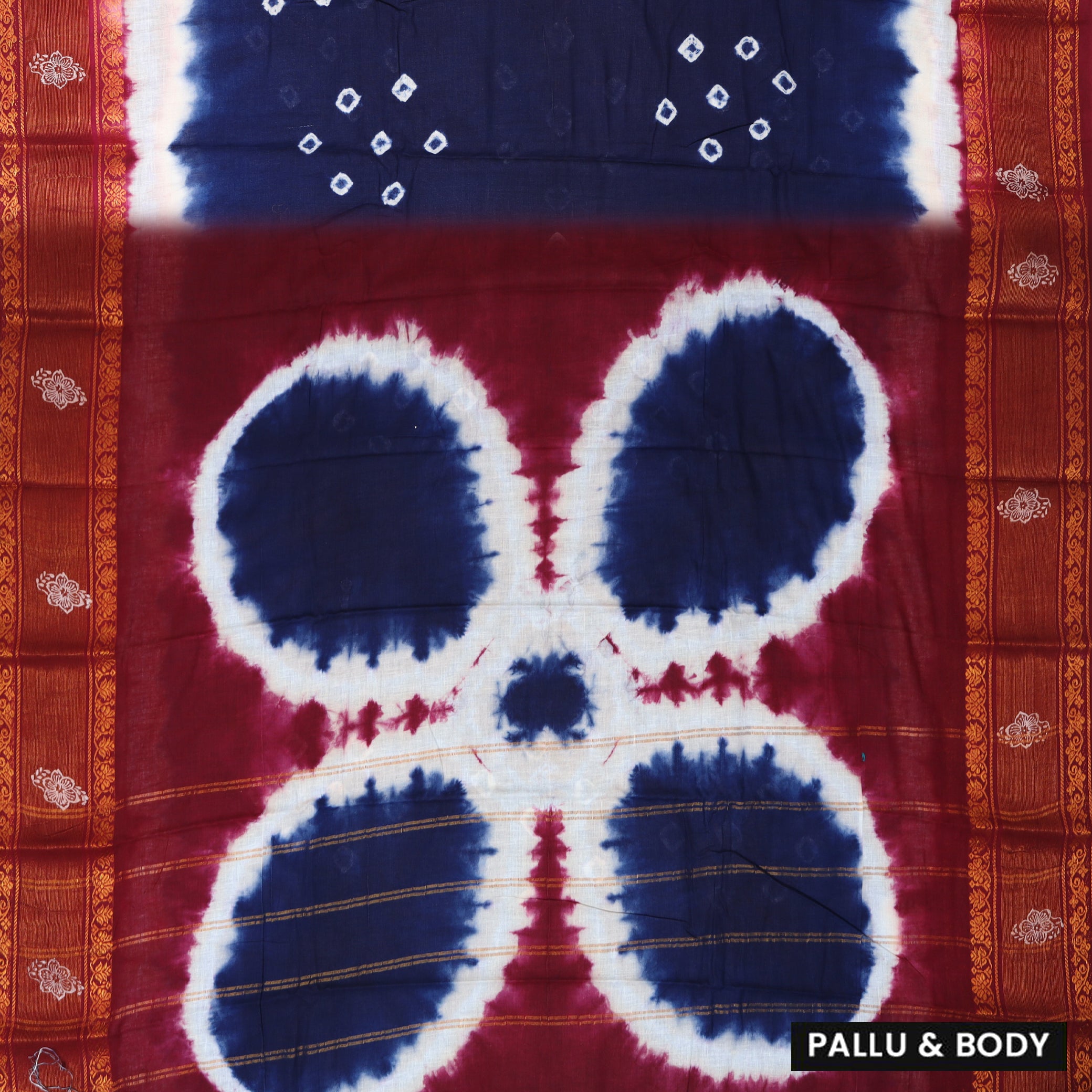 Navy Blue With Maroon Sungudi Cotton Saree   without Blouse