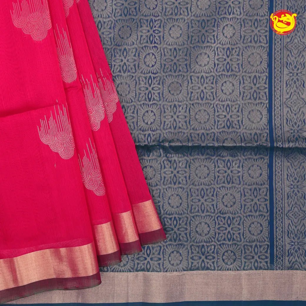 Pink With Navy blue Pure Silk Cotton Saree