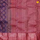 Navy Blue with Pink Buttas Motifs Copper Zari Long Border Pure Kanjivaram Wedding Silk Saree - Thenianantham