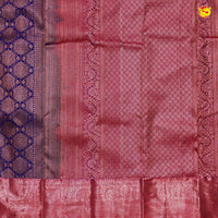 Navy Blue with Pink Buttas Motifs Copper Zari Long Border Pure Kanjivaram Wedding Silk Saree - Thenianantham