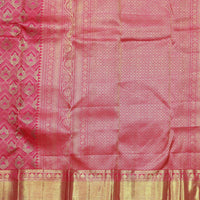 Hot Pink Traditional Buttas Gold Zari Floral Border Kanjivaram Wedding Silk Saree - Thenianantham