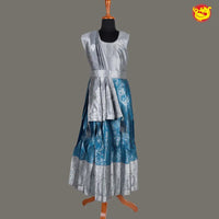 Silver with Blue Girls & Women Branded Readymade Pattu Gown - Thenianantham