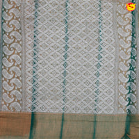 Orange with Green Floral Design Kotta Tissue Saree