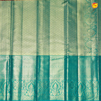 Purple Green Floral print Tissue Silver Zari Floral Long Border Kanjivaram Wedding Silk Saree