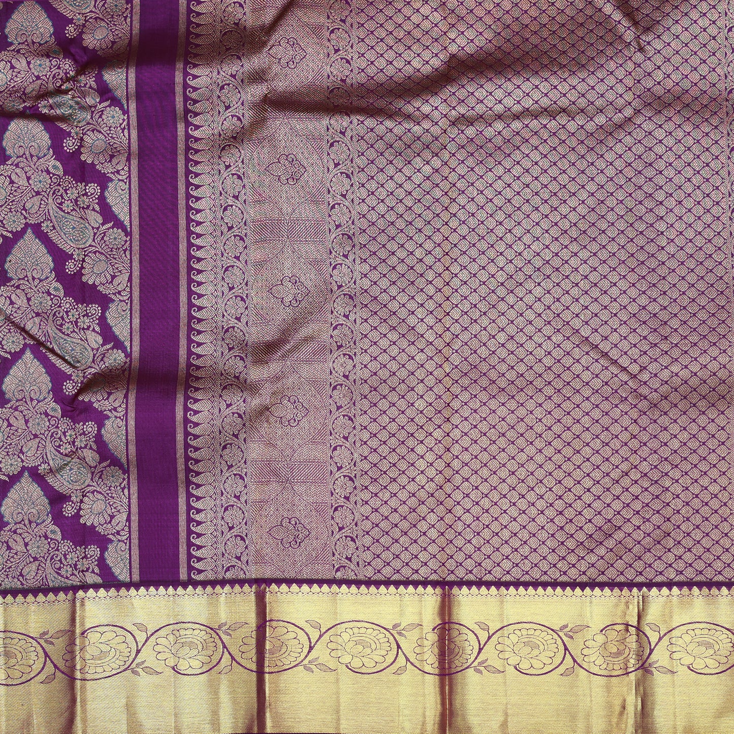 Purple with Golden Zari Border Wedding Silk Saree