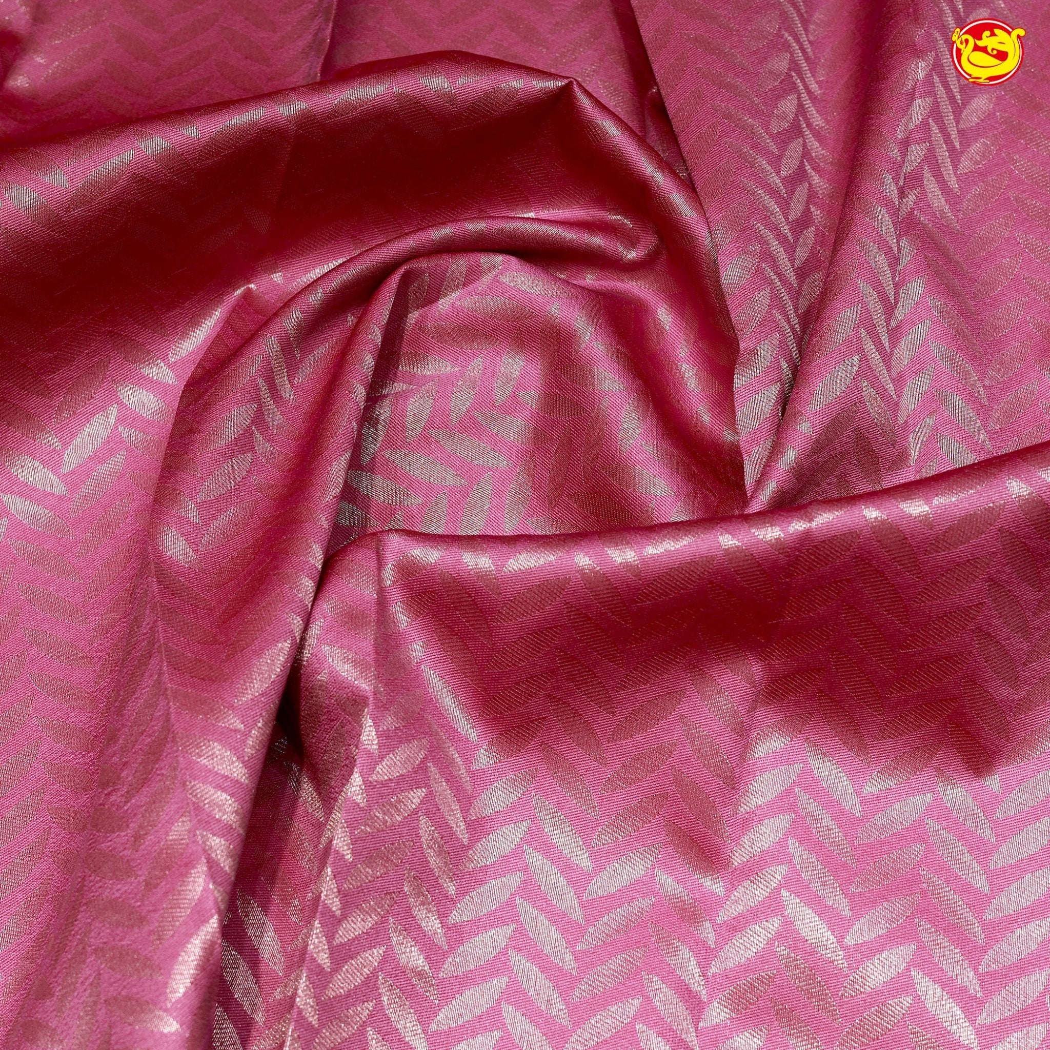 Pink with Grey Zig Zag Motifs Kubera Pattu Saree - Thenianantham