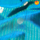 Rama Blue and Green Checked Traditional Long Border Kanjivaram Pure Soft Silk Saree - Thenianantham