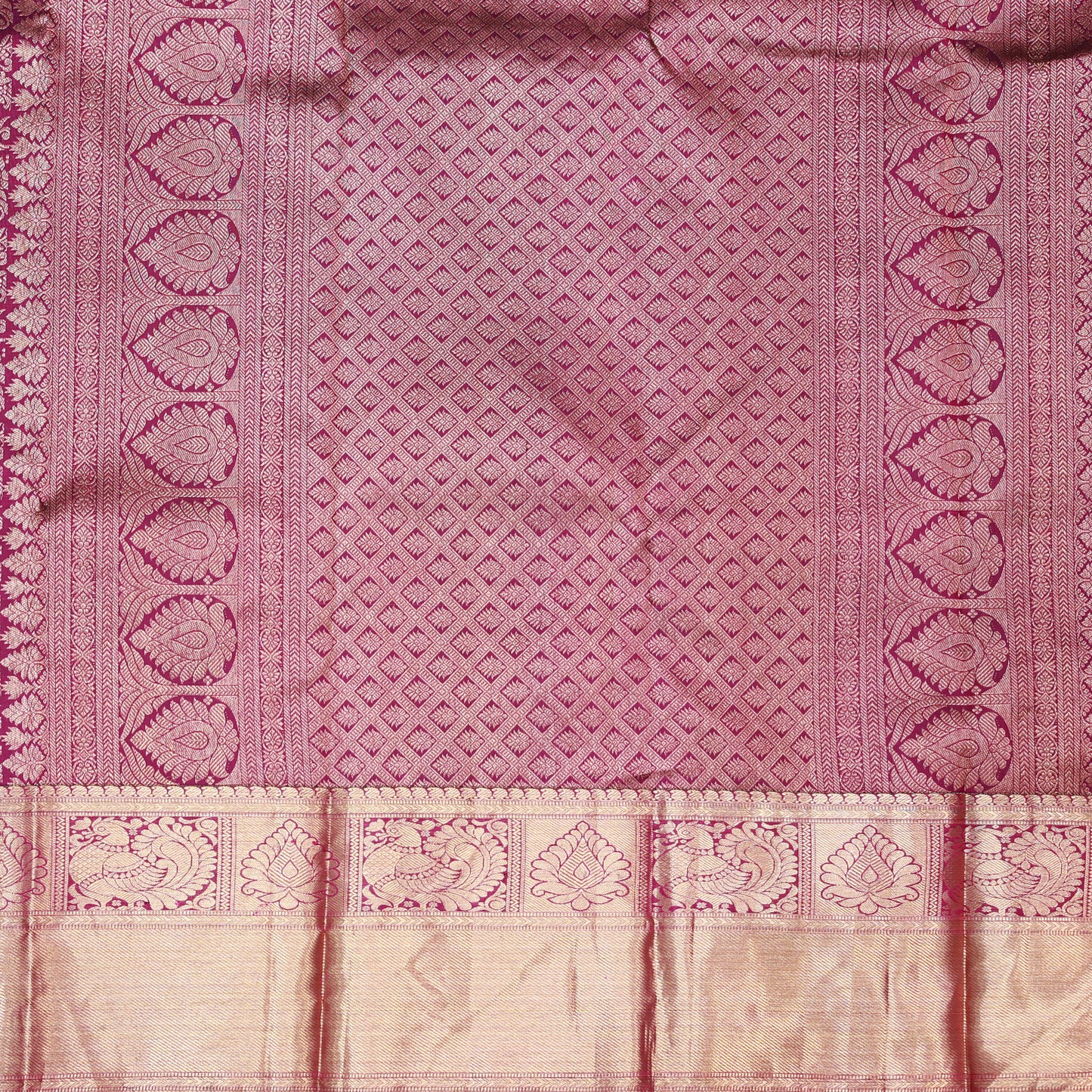 Magenta with Gold Zari Long Border Wedding Silk Saree