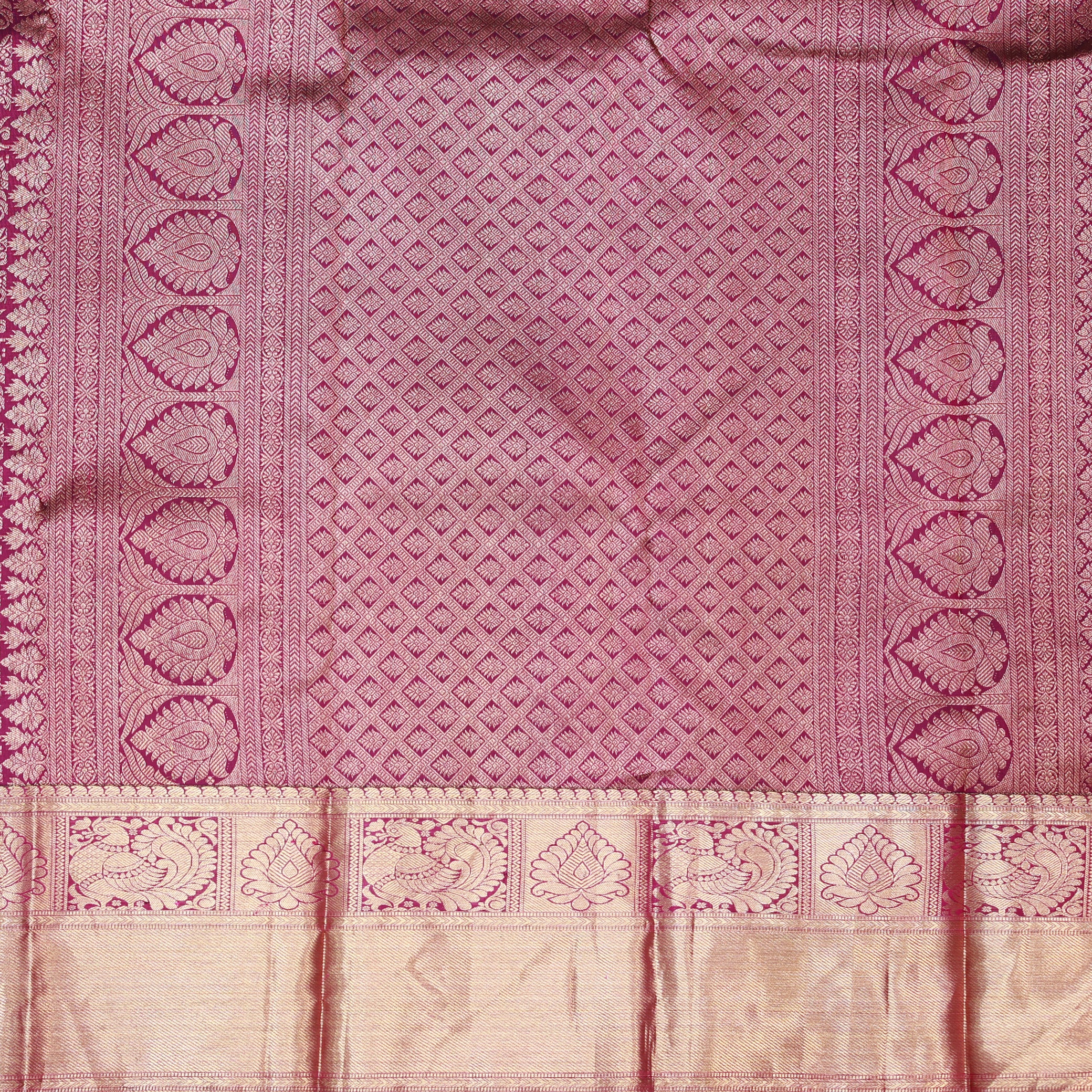 Magenta with Gold Zari Long Border Wedding Silk Saree