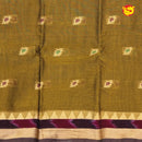 Olive Green with Brown Pure Bengal Cotton Saree without Blouse