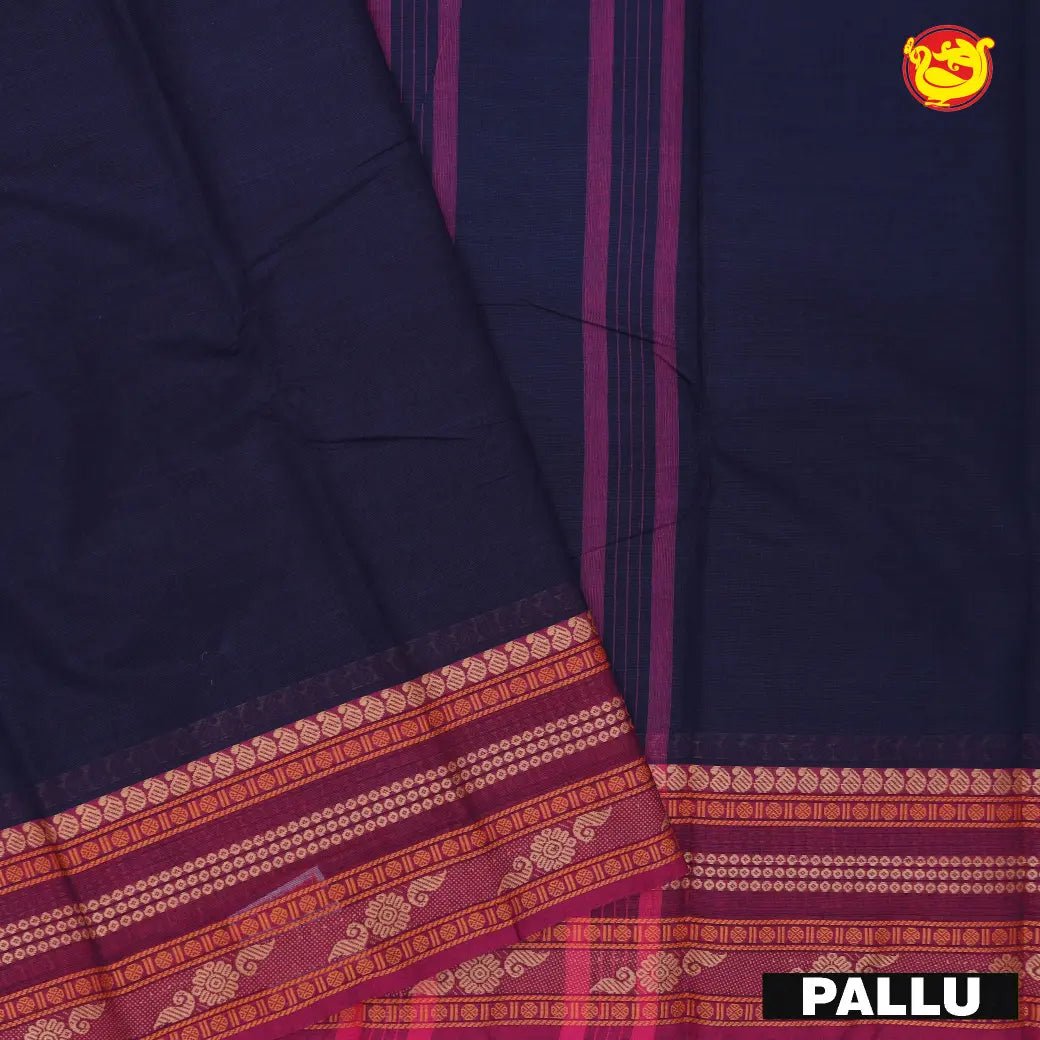 Navy Blue with Pink Pure Chettinad Cotton Saree without Blouse