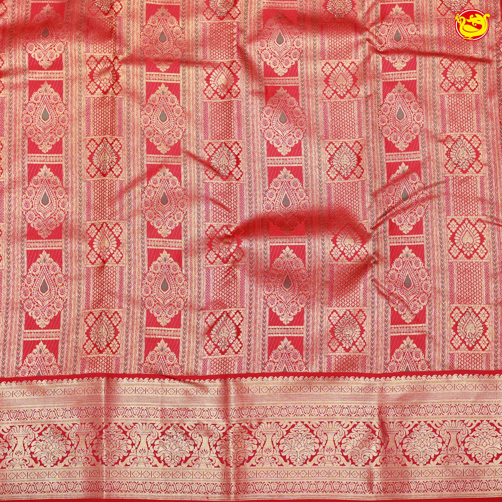 Chilly Red with Golden Zari Border Wedding Silk Saree