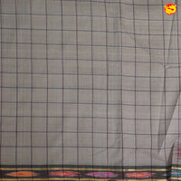 Grey with Dark Maroon Checked Venkatagiri  Pure Cotton Saree without Blouse