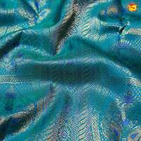 Sky Blue Mango Motifs Gold Zari Mango Floral Border Wedding Silk Saree - Thenianantham