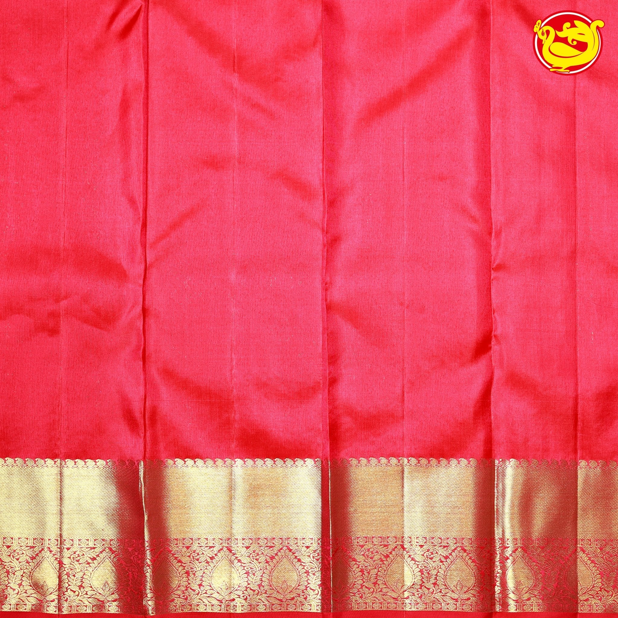 Pinkies Red Circle Floral Motifs Gold Zari Long Border Pure Kanjivaram Subhalaya Wedding Silk Saree - Thenianantham