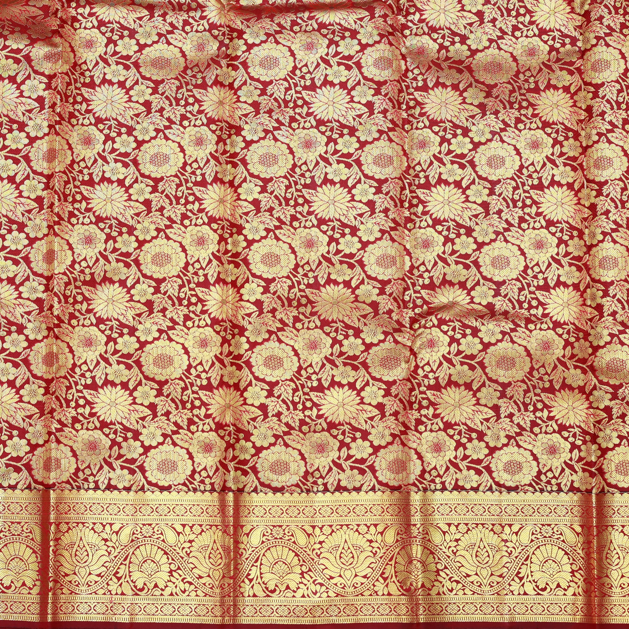 Dark Red with Gold Zari Border Wedding Silk Saree