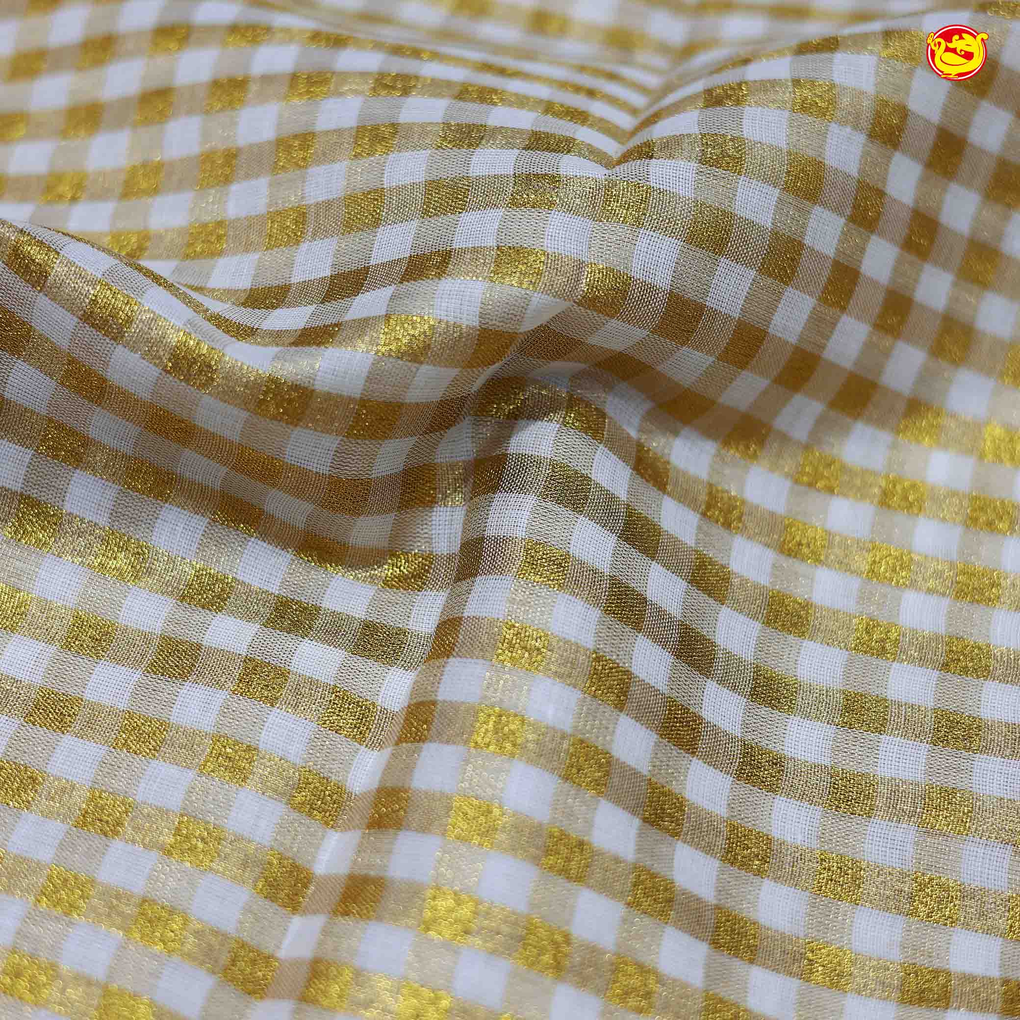 Southloom Exclusive Onam Kasavu Saree Checked Motifs Across Body (Matching Blouse Included) - Thenianantham