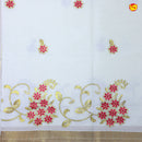 Southloom Exclusive Onam Kasavu Saree with Pink Floral High Quality Embroidery Across Body (Matching Plain Blouse Included) - Thenianantham