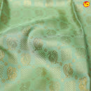 Pastel Green Peacock Motifs Gold Zari Mango Floral Long Border Pure kanjivaram Wedding Silk Saree - Thenianantham