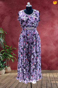 Purple with Multi Colour Rose Floral Ladies Branded Readymade Maxi Top