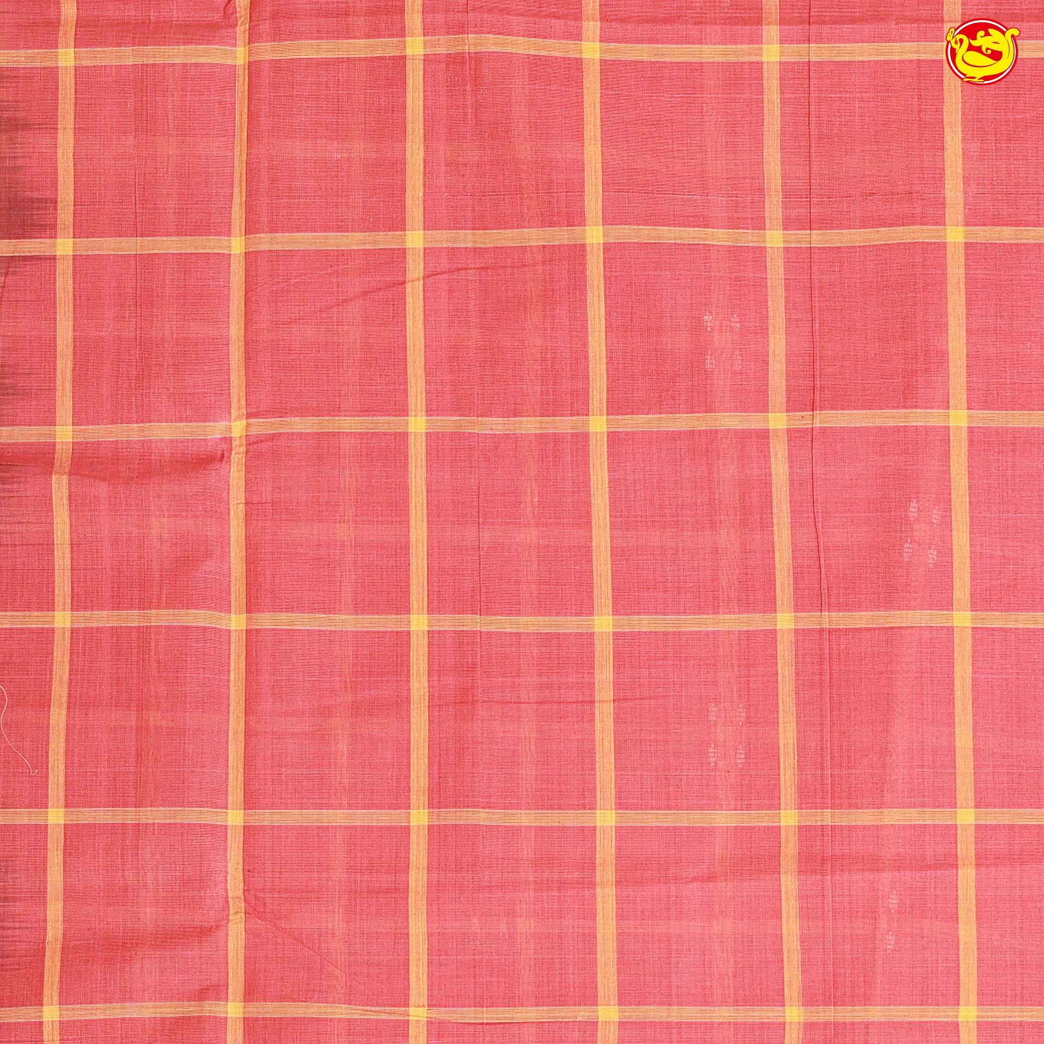 Classic Brick Red with Dark Brown Checked Venkatagiri Pure Cotton Saree without Blouse