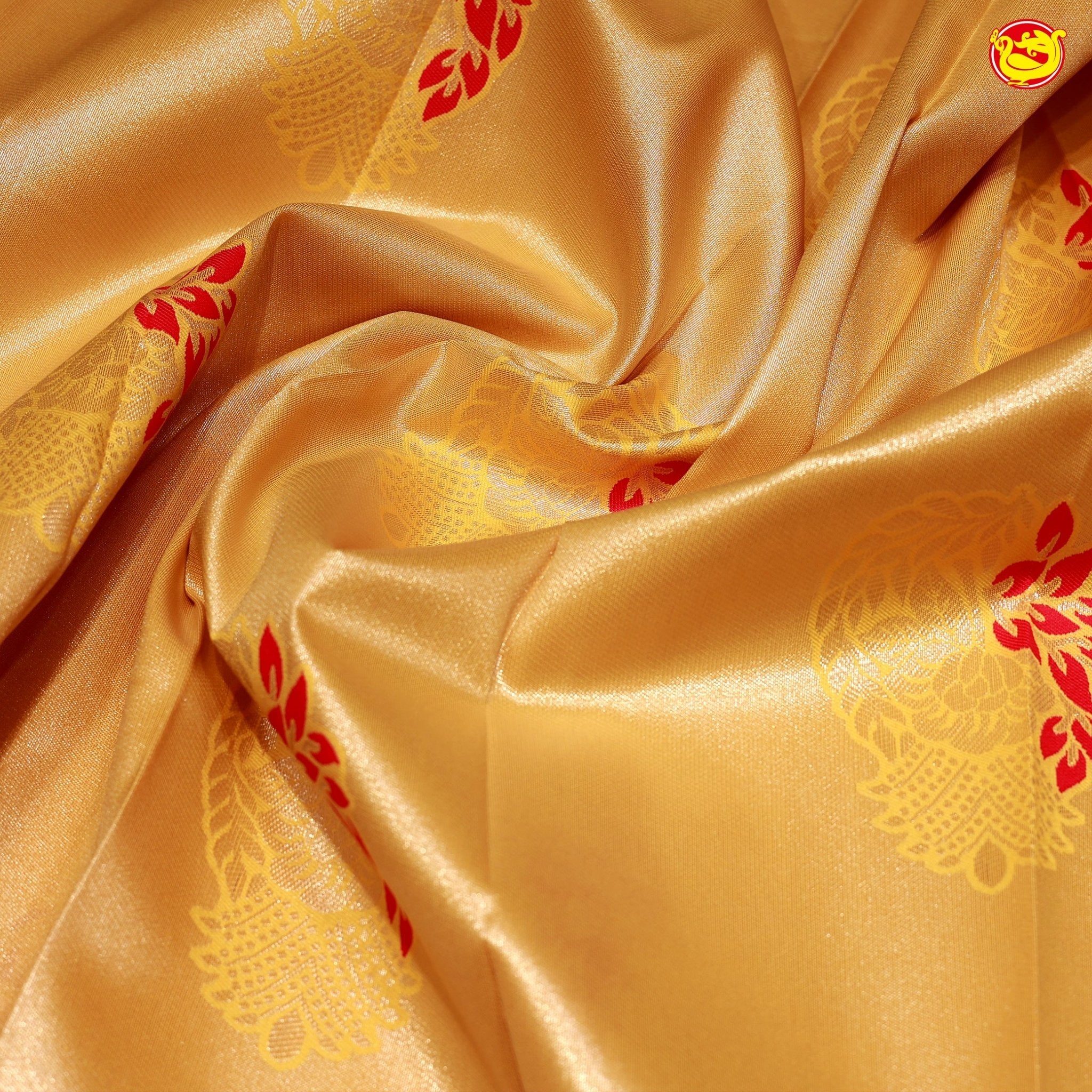 Sandel with Red Mango Motifs Kubera Pattu Saree - Thenianantham