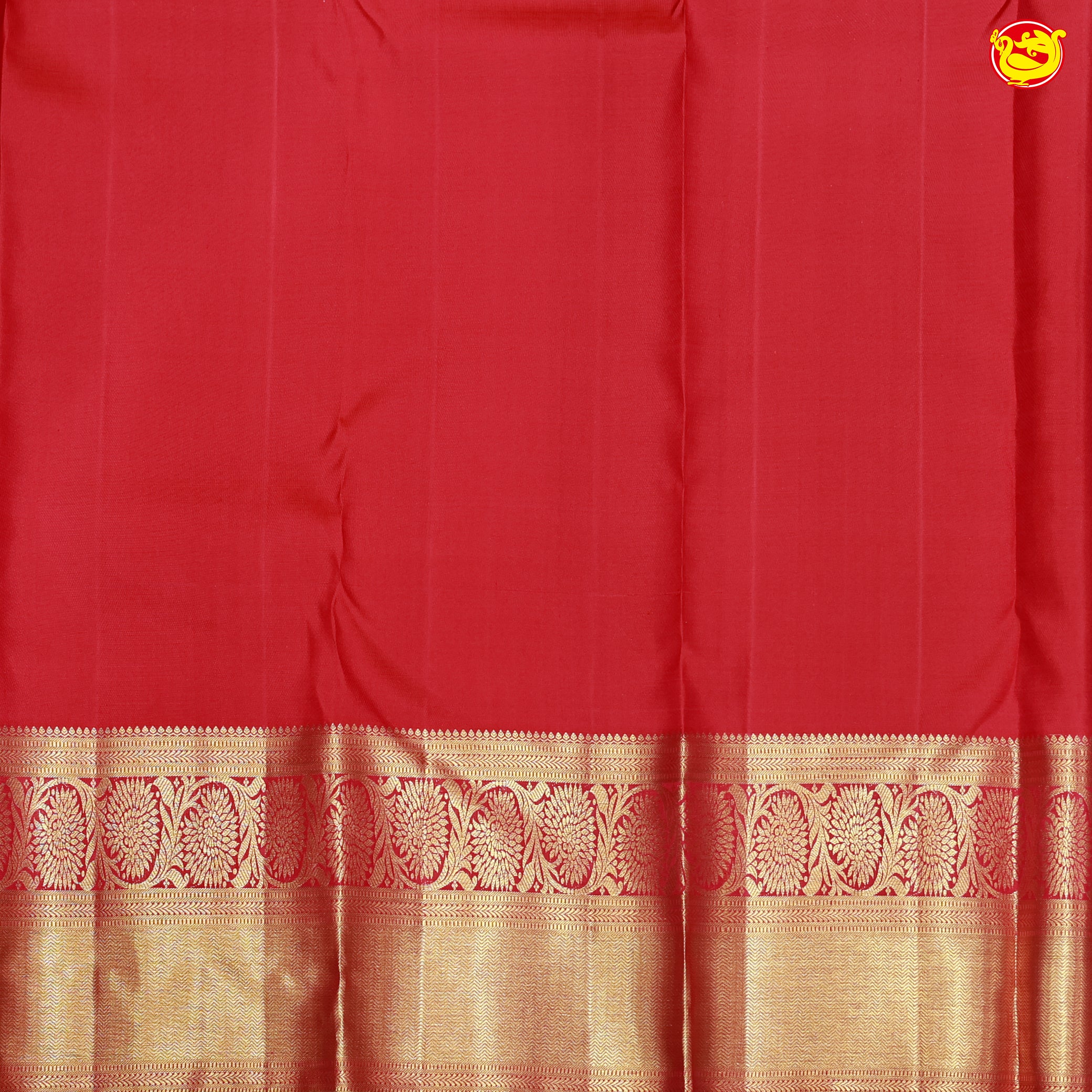 Cherry Red with Golden Zari Long Border Wedding Silk Saree
