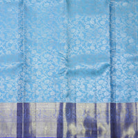 Pastel Blue Jacquard Gold Zari Mango Motifs Border Pure Kanjivaram Wedding Silk Saree - Thenianantham