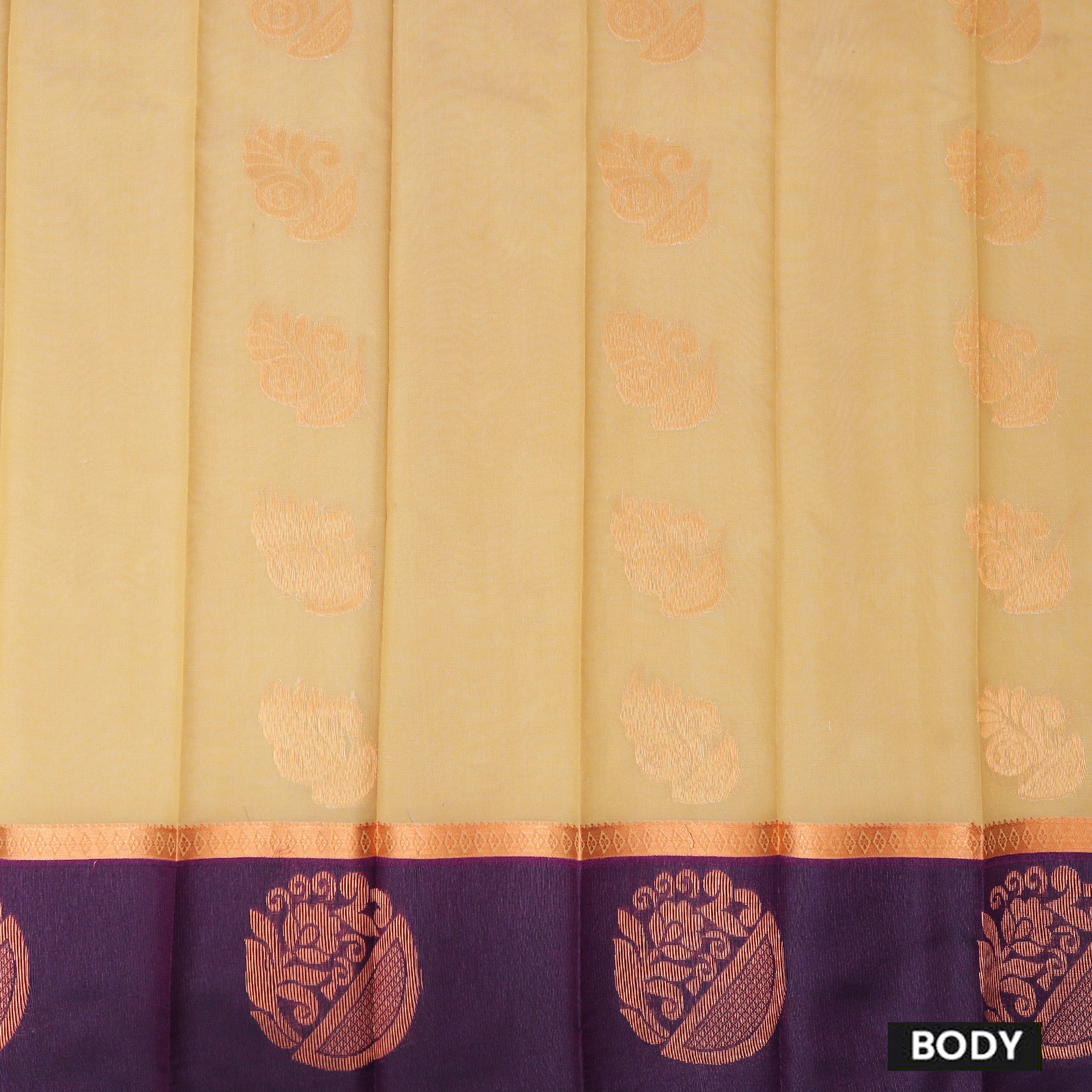 Sandal With Dark purple border Silk Cotton Saree