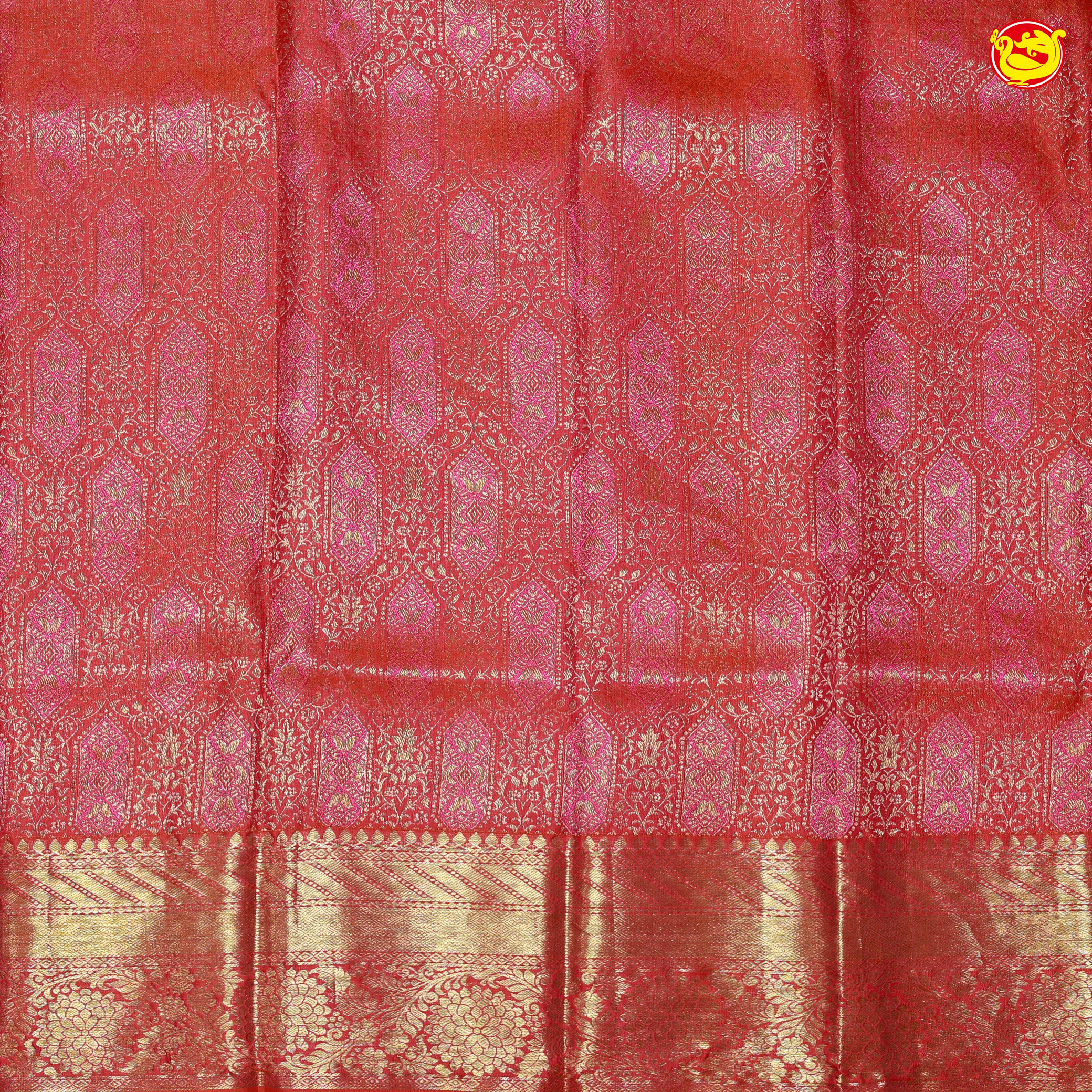 Orange Shade with Pink Traditional Tissue Wedding Silk Saree