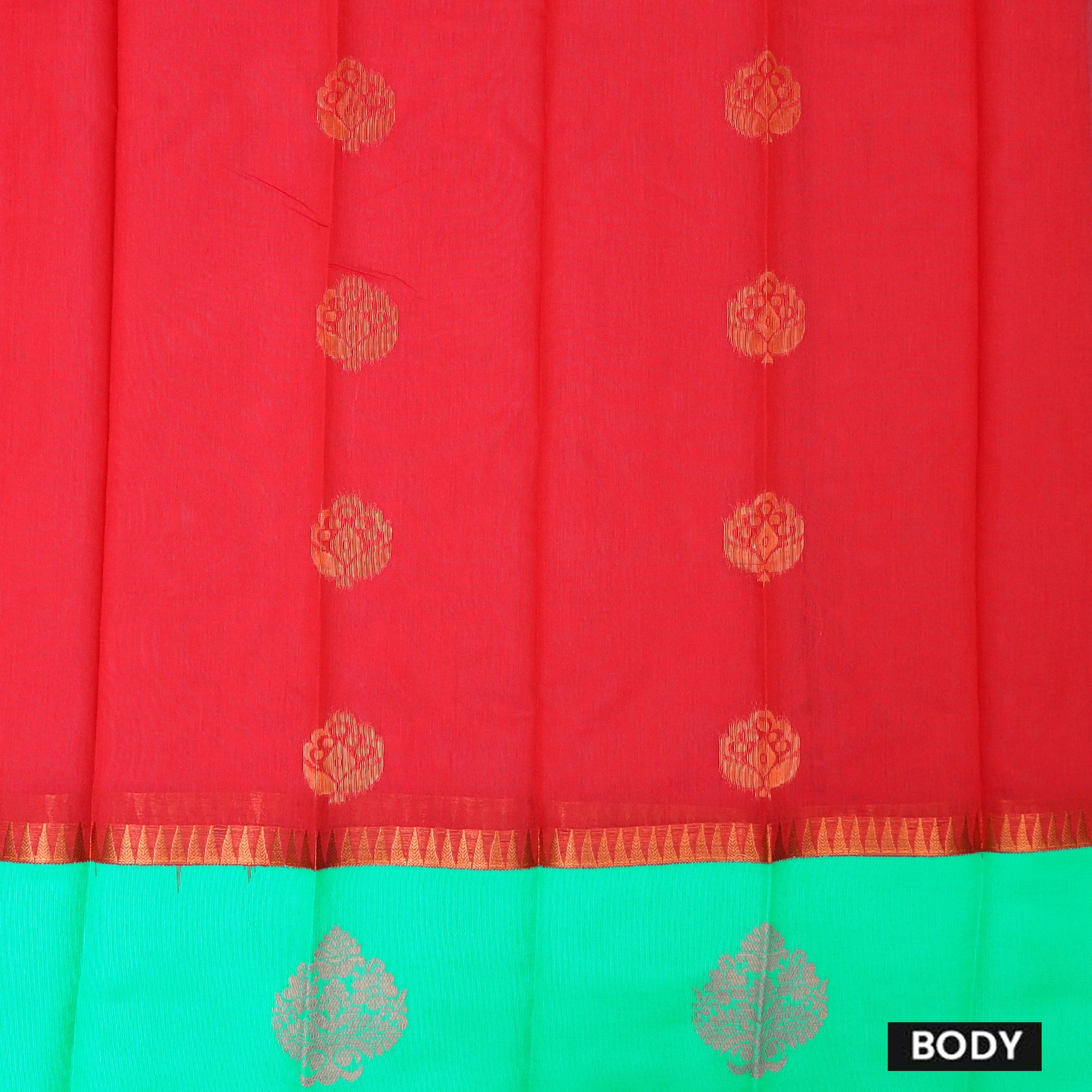 Red  With Green Silk Cotton Saree