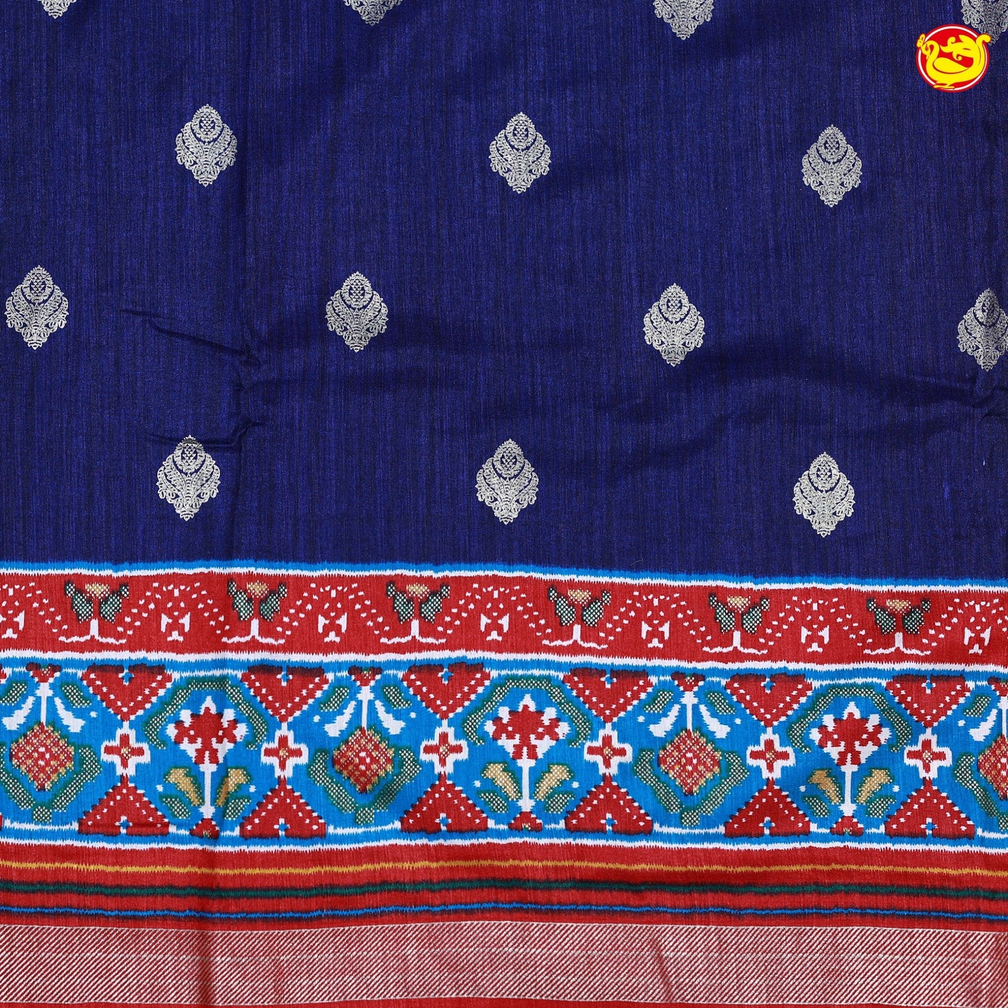 Deep Blue Buttas Motifs Zig Zag Ikat Print Woven Copper Zari Patola Silk Saree - Thenianantham