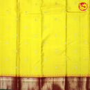 Mango Yellow Buttas Gold Zari Floral Border Pure Kanjivaram Soft Silk Saree - Thenianantham