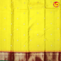 Mango Yellow Buttas Gold Zari Floral Border Pure Kanjivaram Soft Silk Saree - Thenianantham