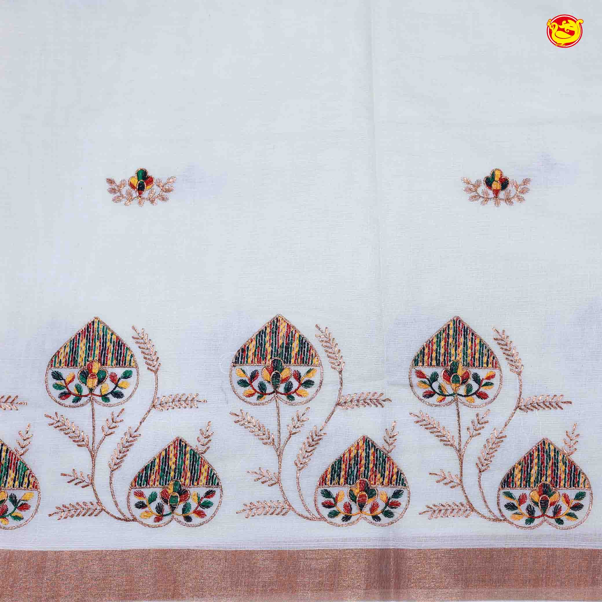 Southloom Exclusive Onam Kerala Traditional Fancy Border Floral Cotton Saree (Matching Plain Blouse Included) - Thenianantham