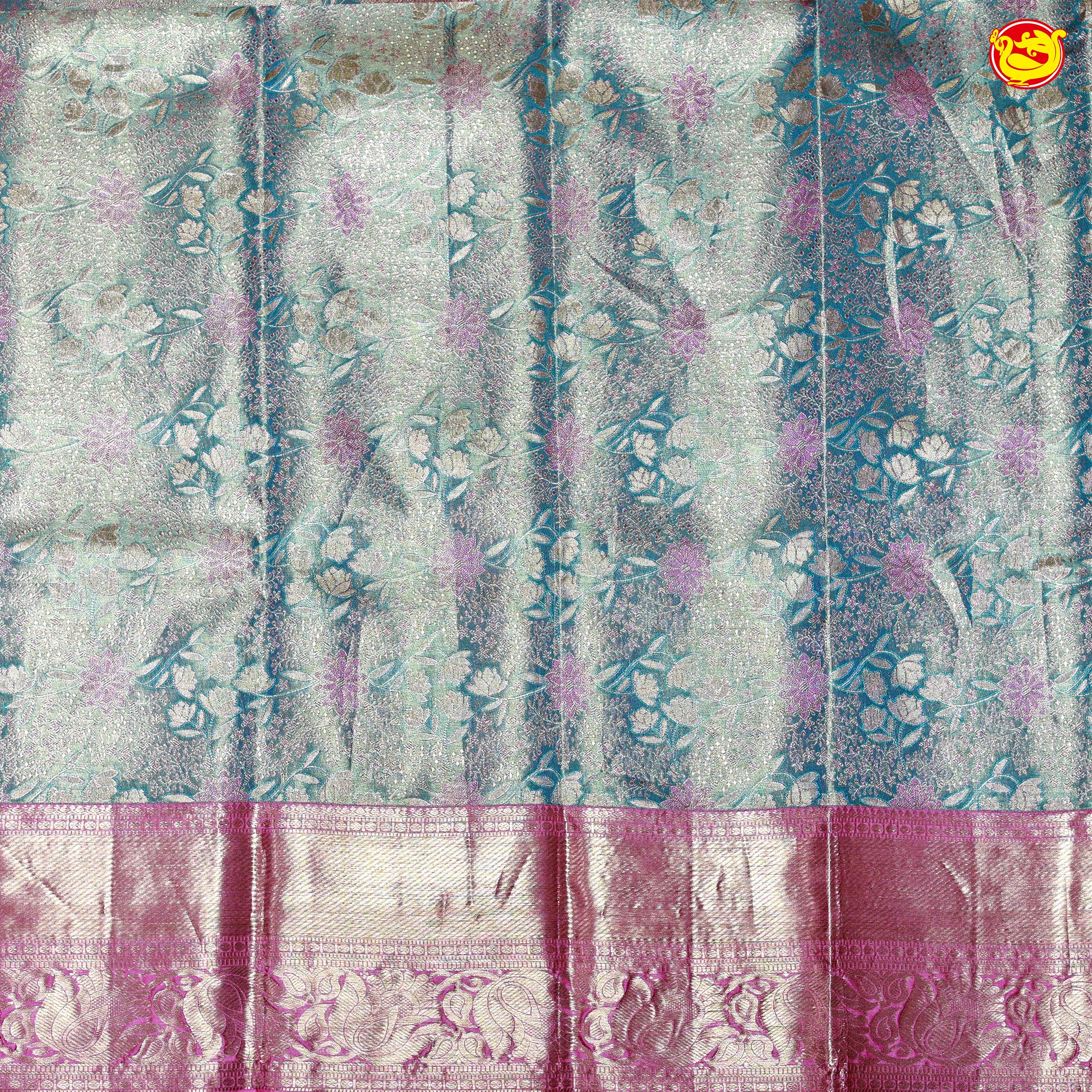Water Blue with Pink Traditional Tissue Wedding Silk Saree