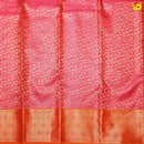 Pink with Orange Jacquard Gold Zari Geometric Motifs Border Pure Kanjivaram Wedding Silk Saree - Thenianantham