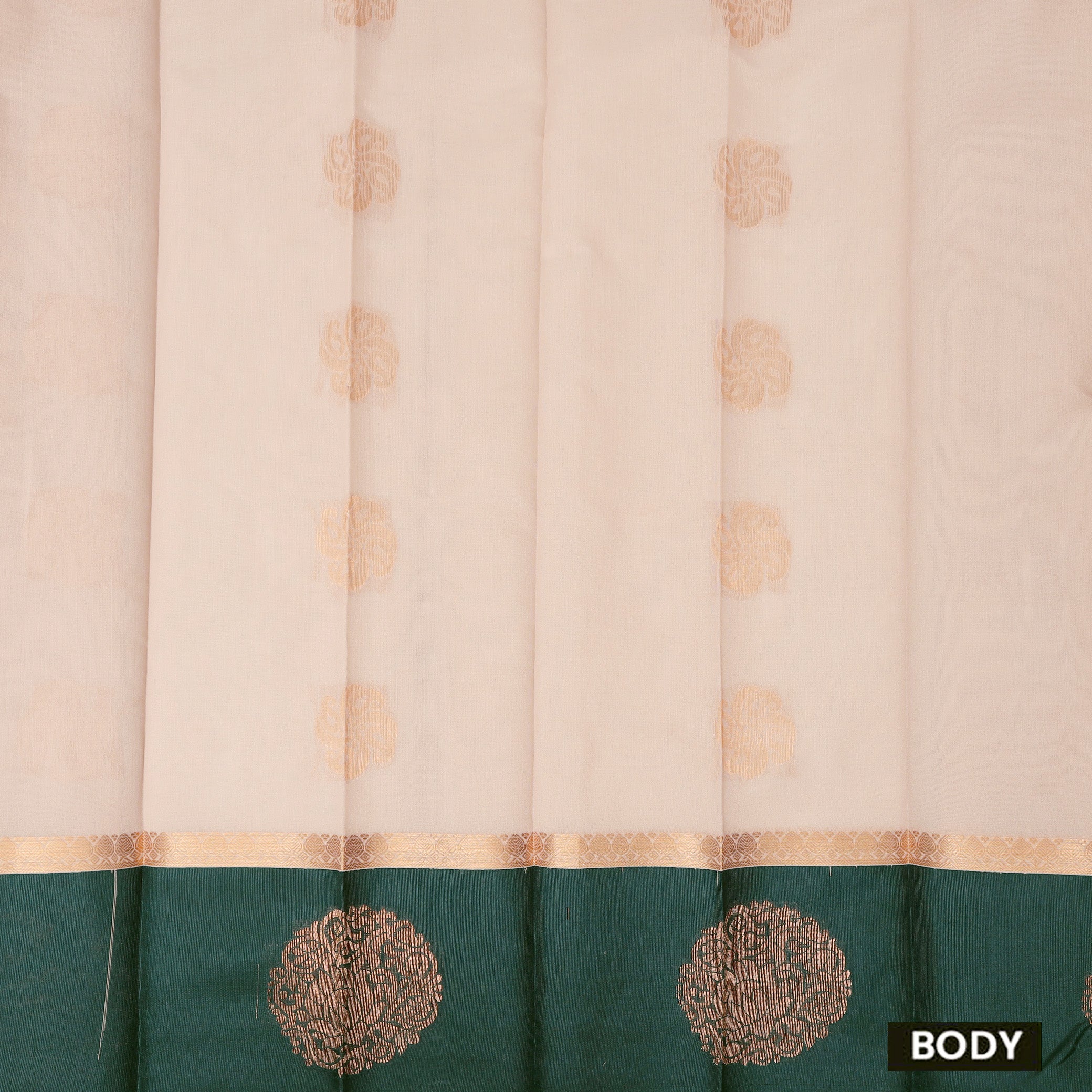 Cream With  Green  Border Silk Cotton Saree
