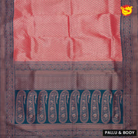 Peachish Pink with Dark blue Tissue Silk Saree