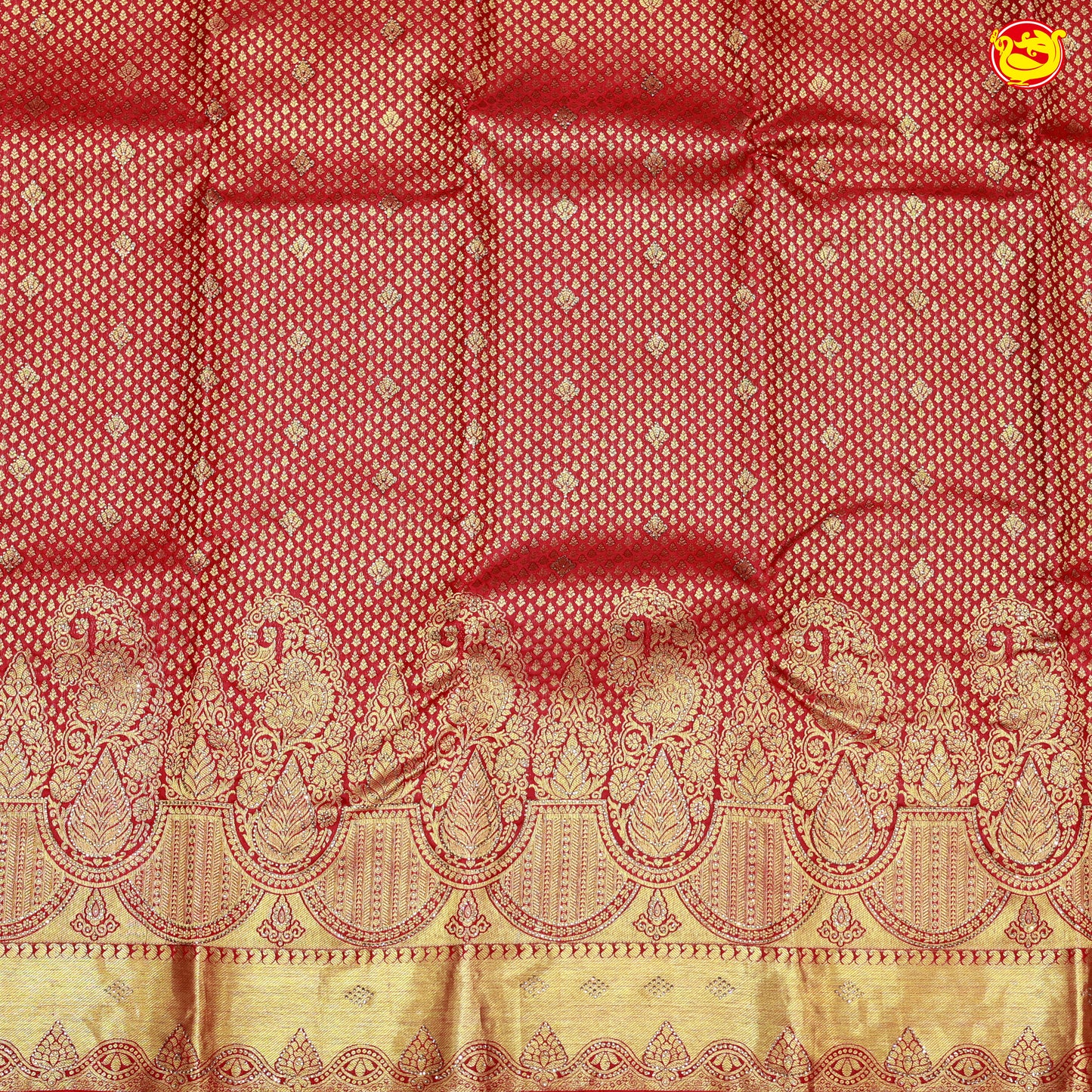 Red with Golden Stone work Gold Zari Wedding Silk Saree
