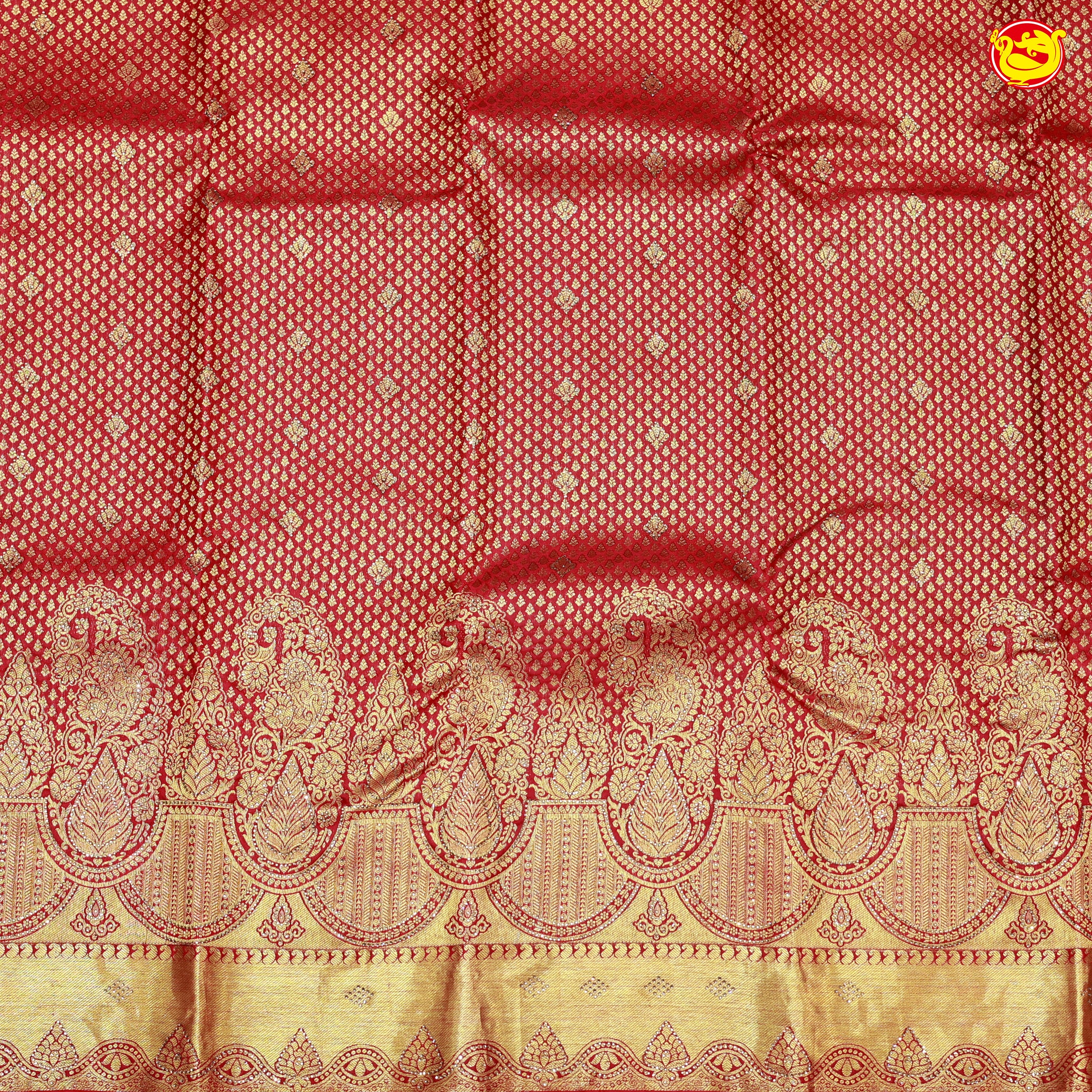 Red with Golden Stone work Gold Zari Wedding Silk Saree