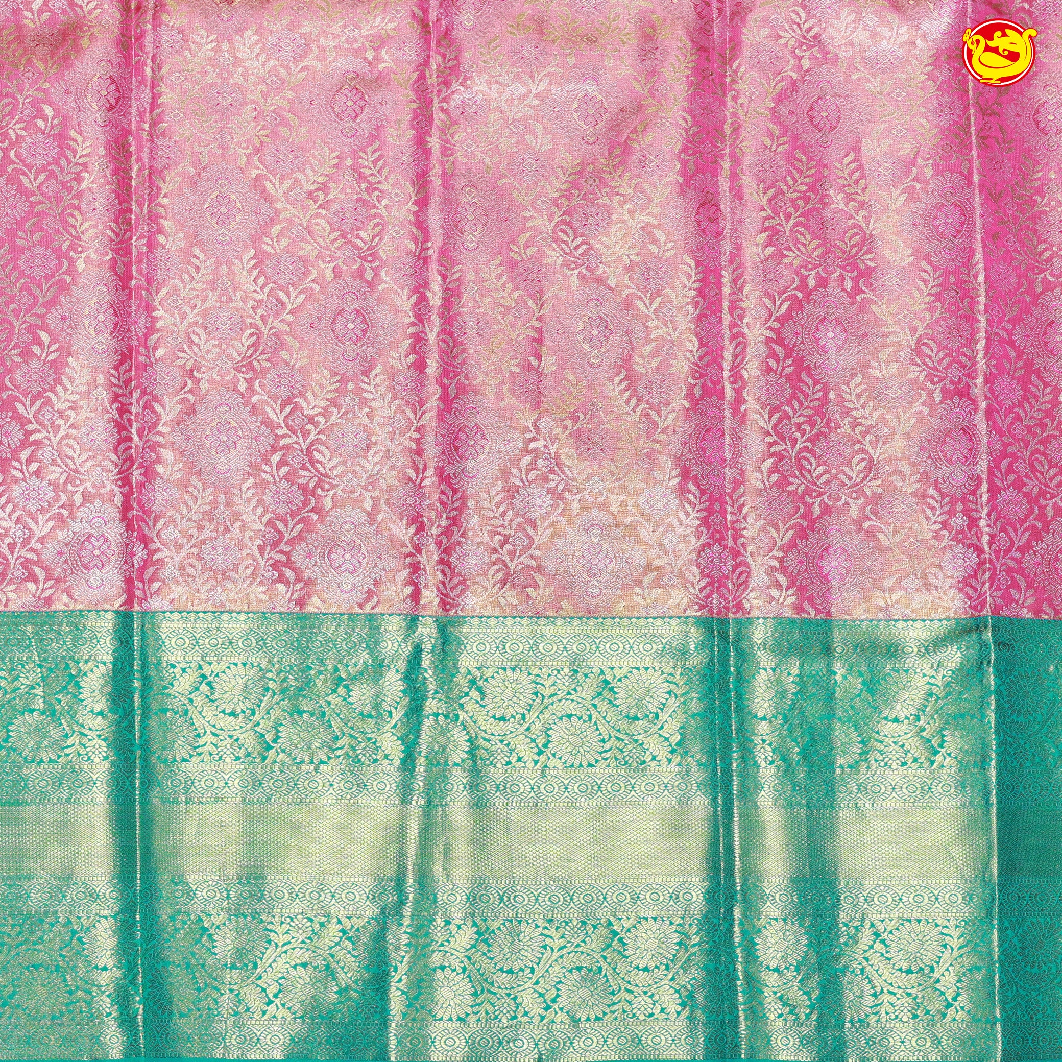 Pink with Water Green Traditional Tissue Wedding Silk Saree