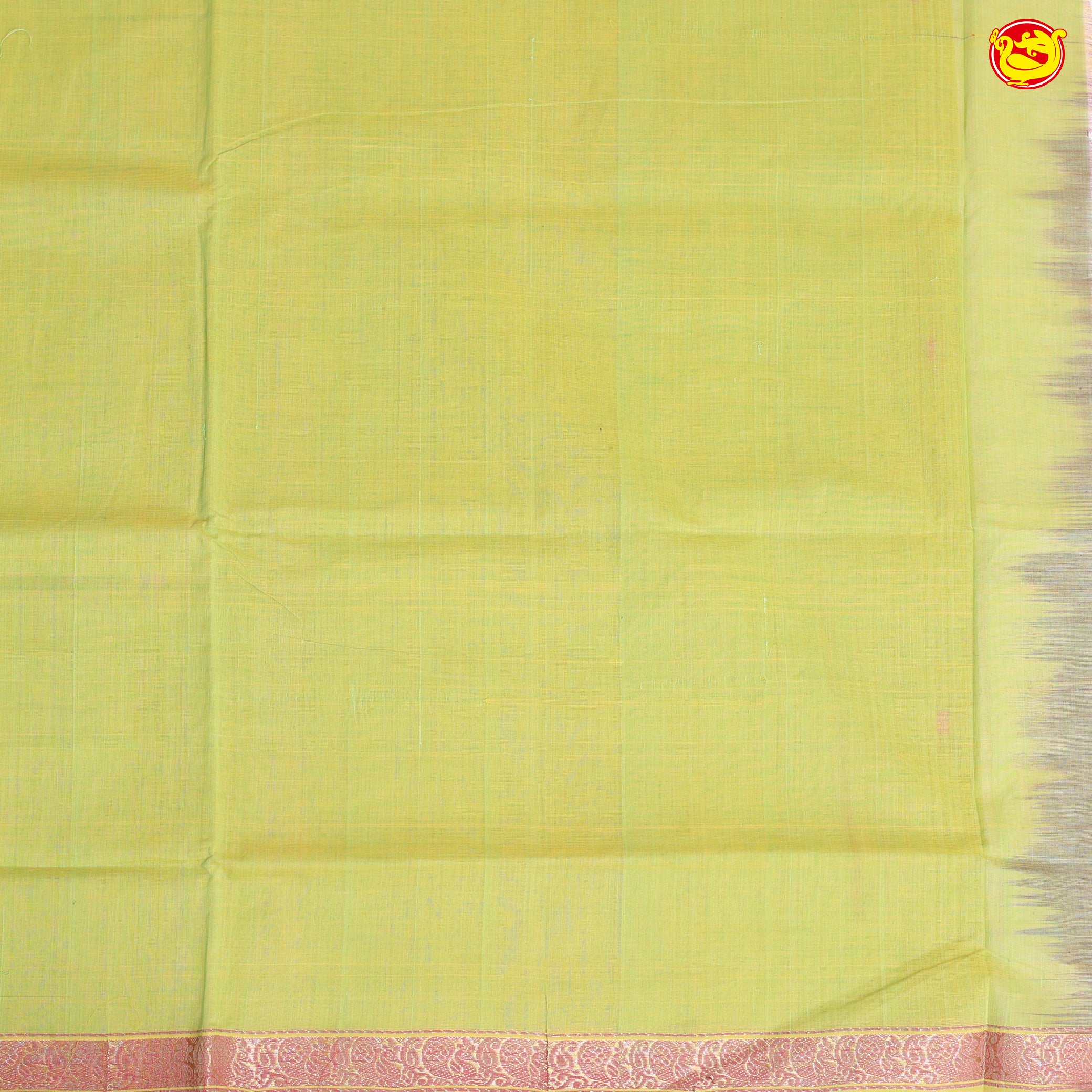 Lime Green with Brick Red Venkatagiri Pure Cotton Saree without Blouse