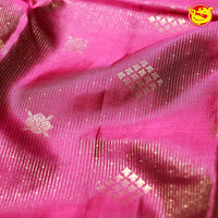 Magenta with Peacock Blue Diamond Needlework Buttas Motifs Gold Zari Floral Border Pure Kanjivaram Soft Silk Saree - Thenianantham