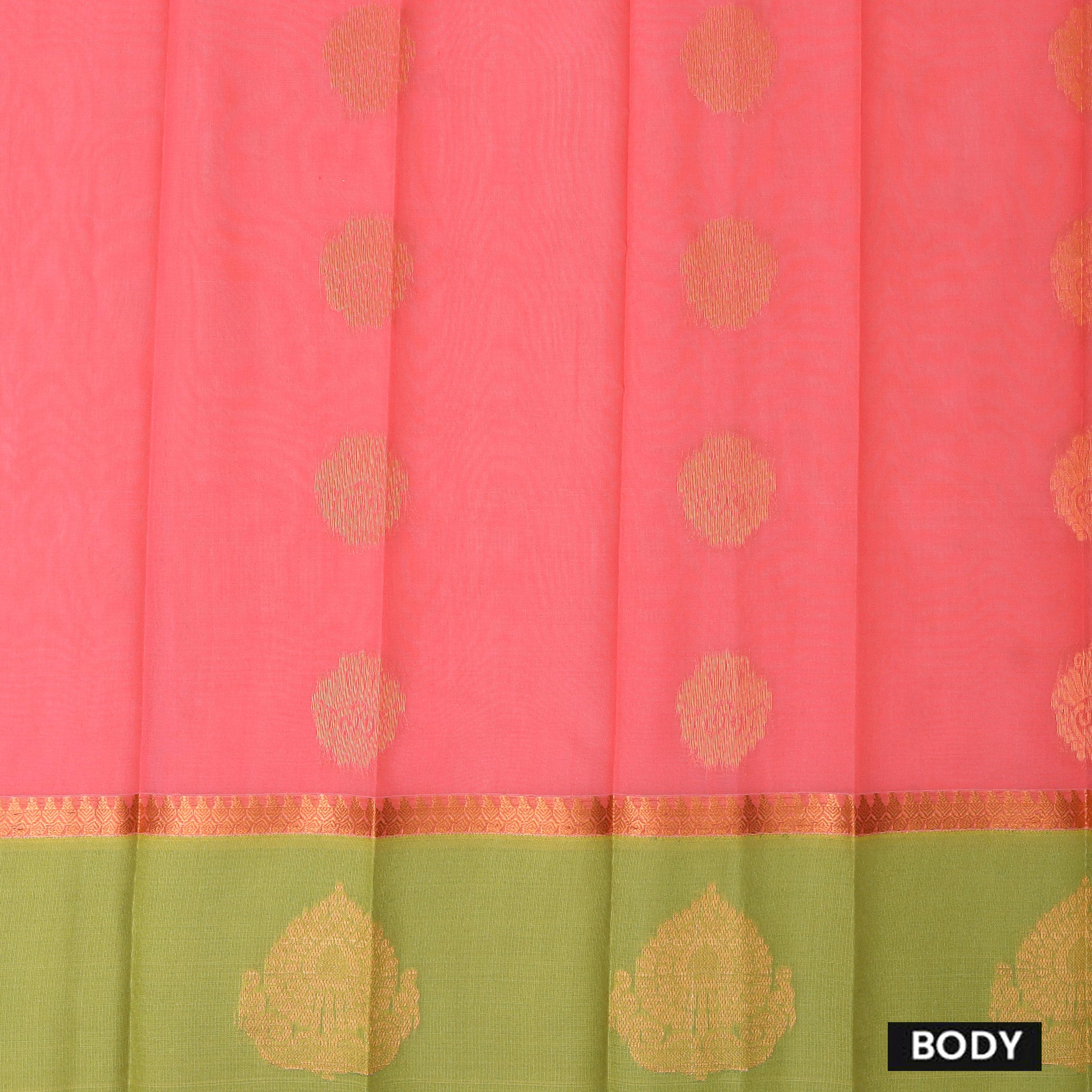 Rose Pink  With Green Border Silk Cotton Saree