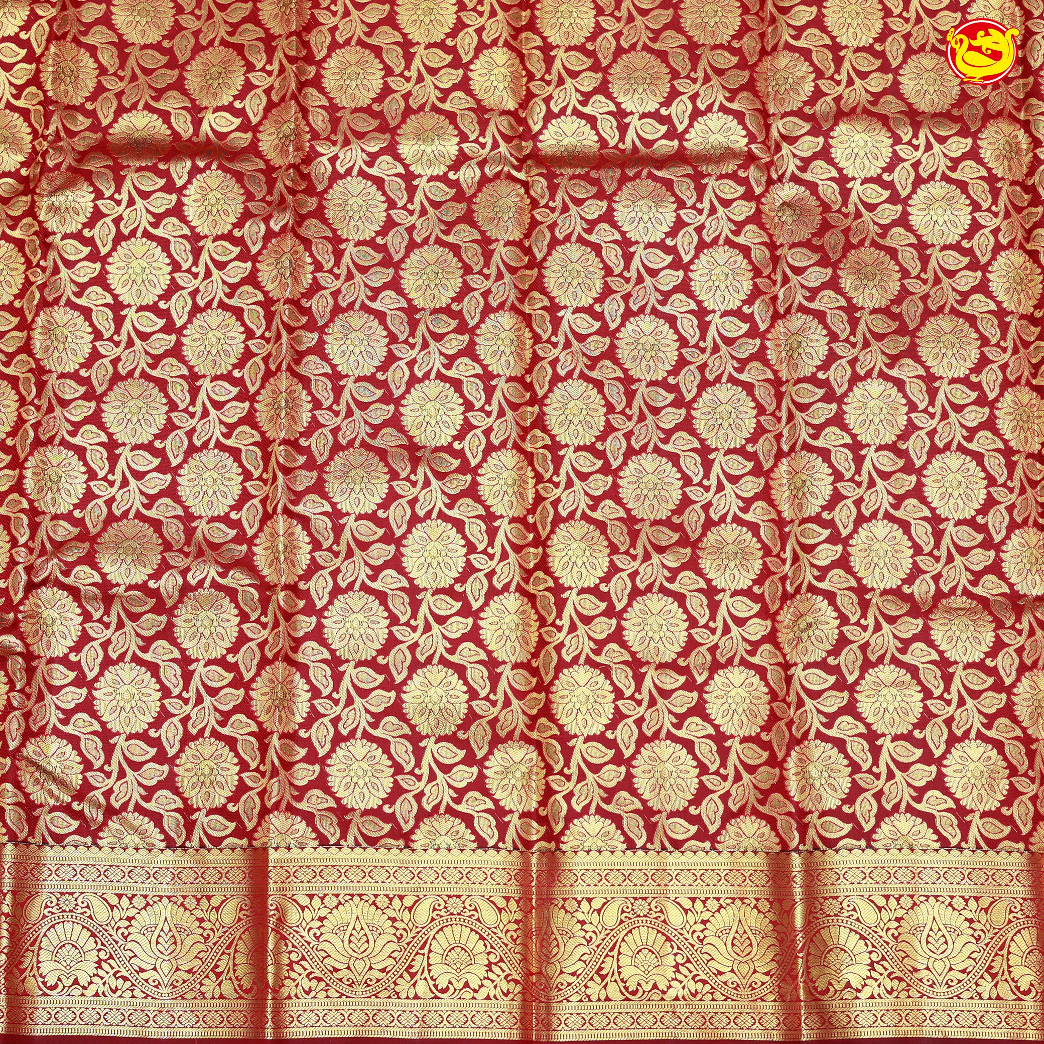 Dark red With Gold Zari Floral Border Wedding Silk Saree