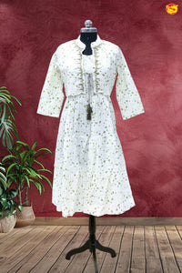 Creamy White Beautiful Floral Ladies Branded Readymade Cotton Maxi Top with coat