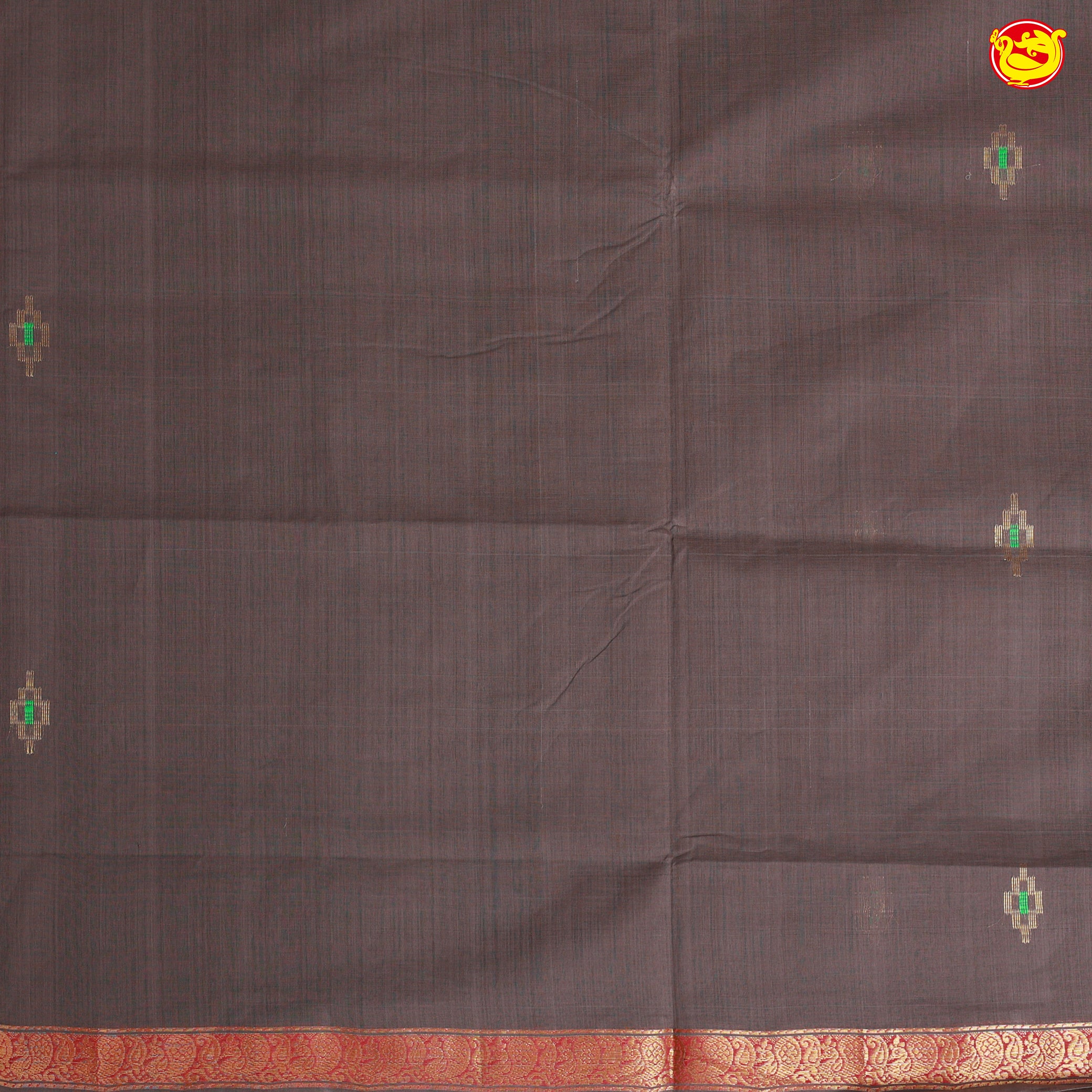 Kungumam Red with Dark Grey Traditional Buttas Venkatagiri Pure Cotton Saree without Blouse