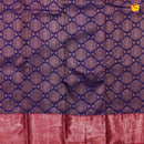 Navy Blue with Pink Buttas Motifs Copper Zari Long Border Pure Kanjivaram Wedding Silk Saree - Thenianantham